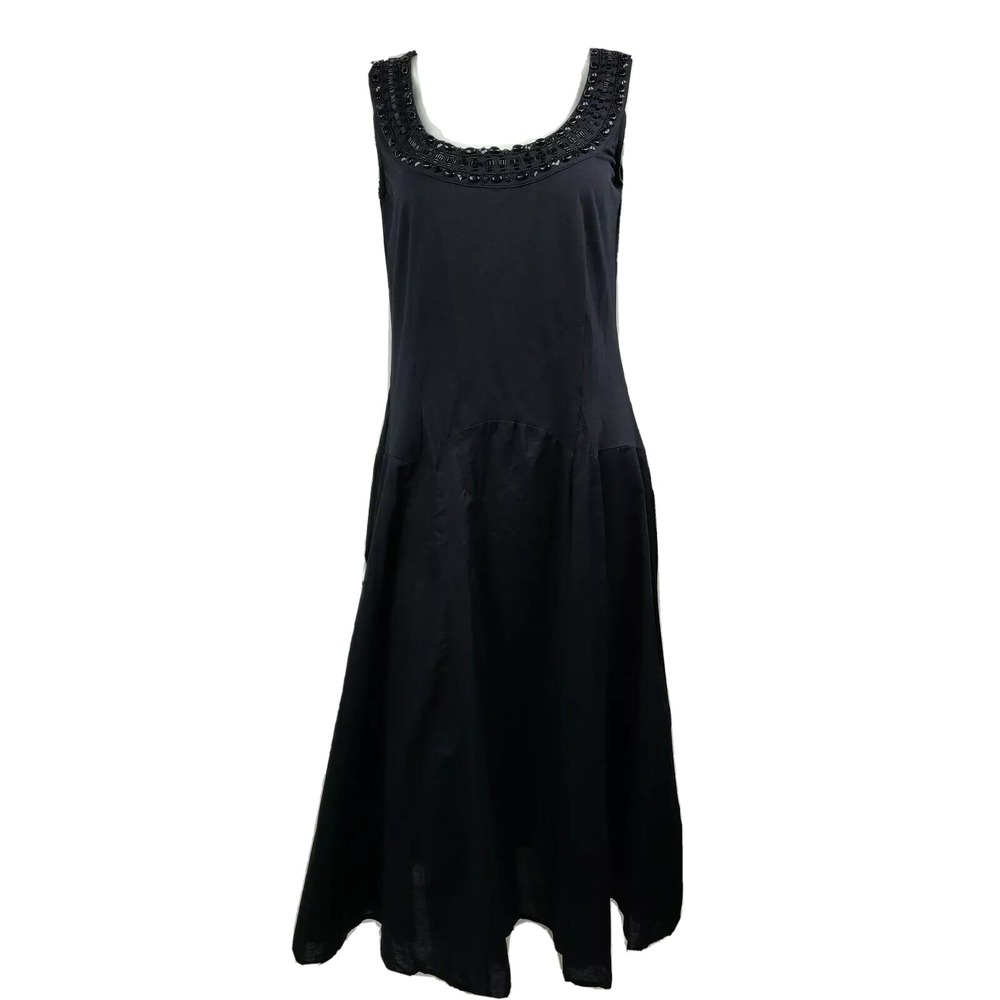 Charter Club Dress Womens Size‎ 10 Solid All Black Beaded Neckline Sleeveless